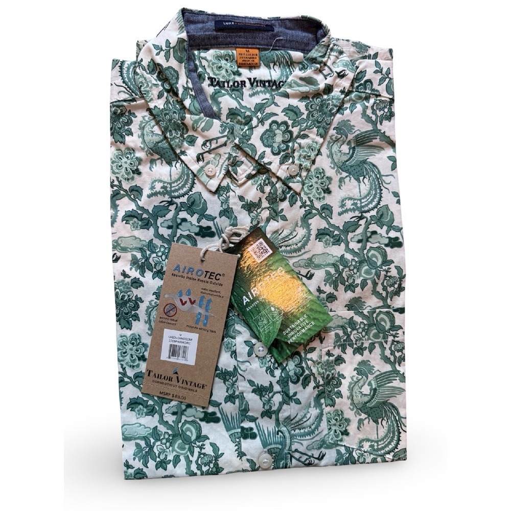 Tailor Vintage Floral Print Short Sleeve Button Up Luxe Performance Shirt M - Picture 4 of 5
